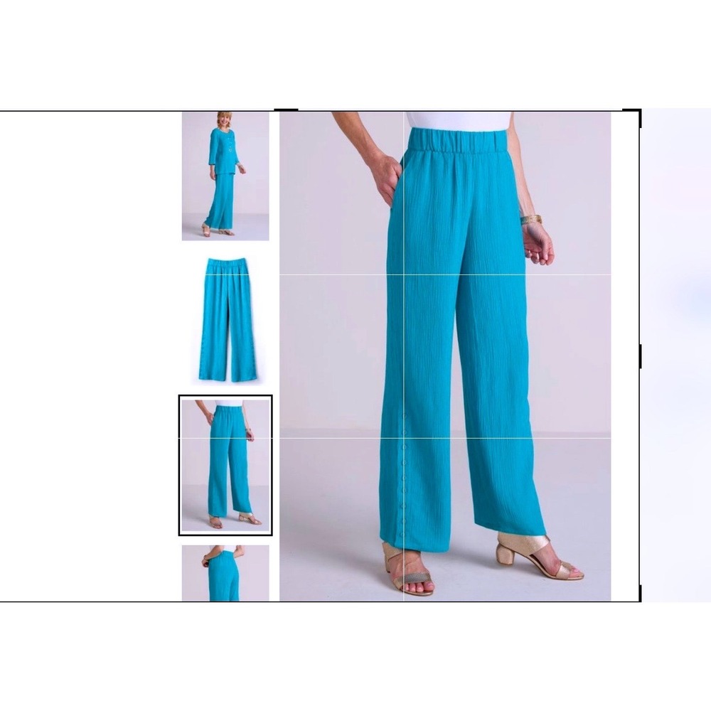 Soft Surroundings OCEO Crinkle Gauze Pants 2X Blue Wide Leg Elastic Waist NWOT
